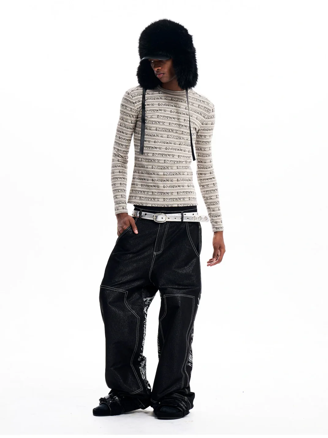 Fourth3ex | Striped Long Sleeve Crewneck Letter Print T-Shirt