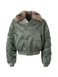 NASTYHUB | Cropped Wide-Fit Bomber Jacket With Detachable Plush Collar