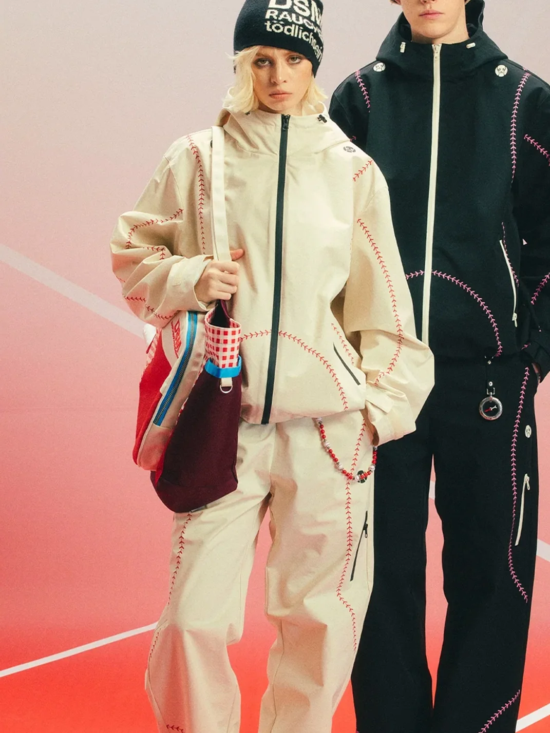 DONSMOKE | Contrast Stitch Hooded Asymmetric Zip Shell Jacket