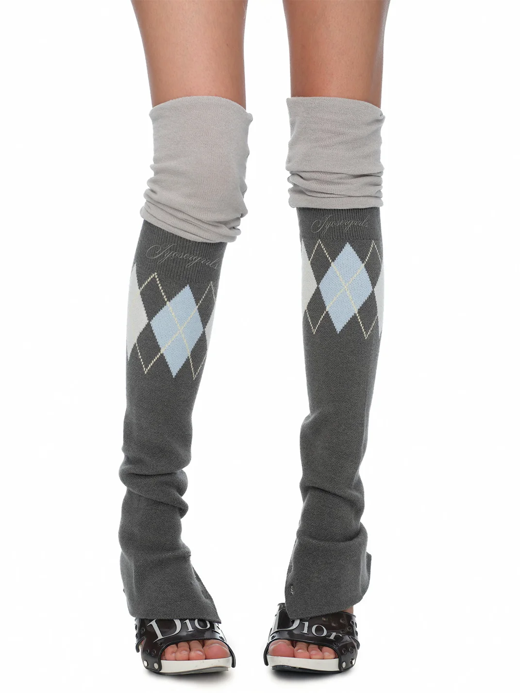 JYOSEI | Gray Argyle Patchwork Over-Knee Knit Leg Warmers