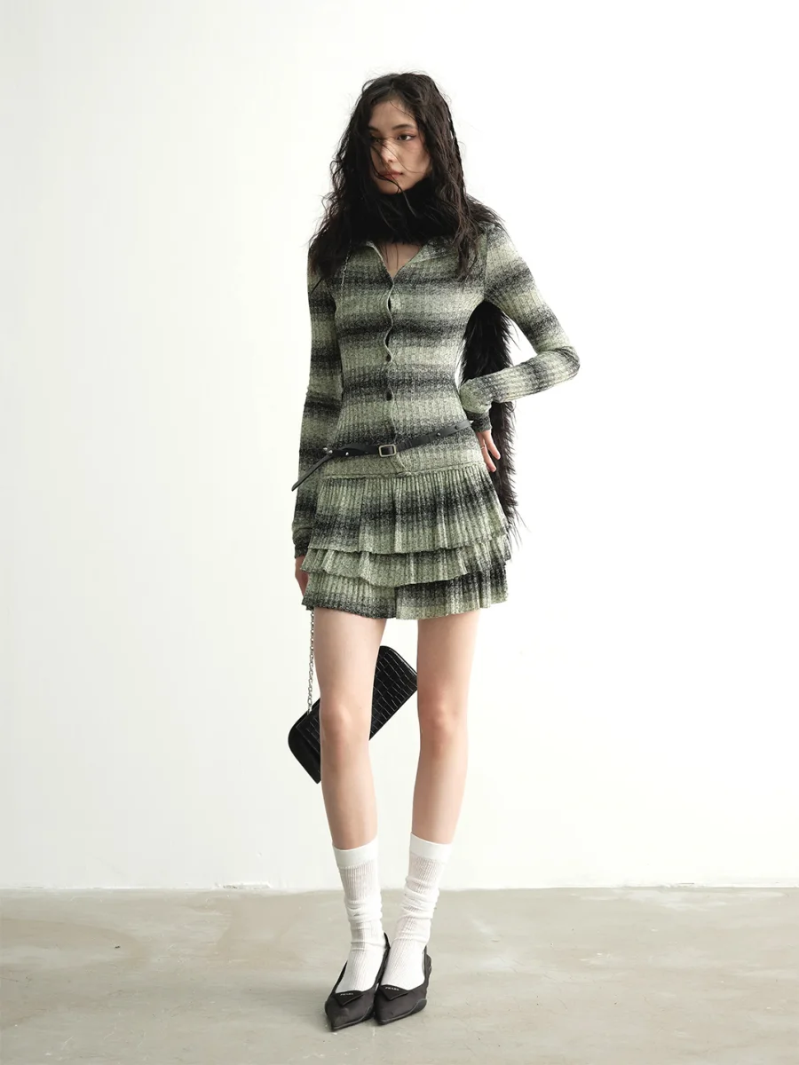 Jnylon studios | Faux Two-Piece Striped Ruffle Knit Mini Dress - 4