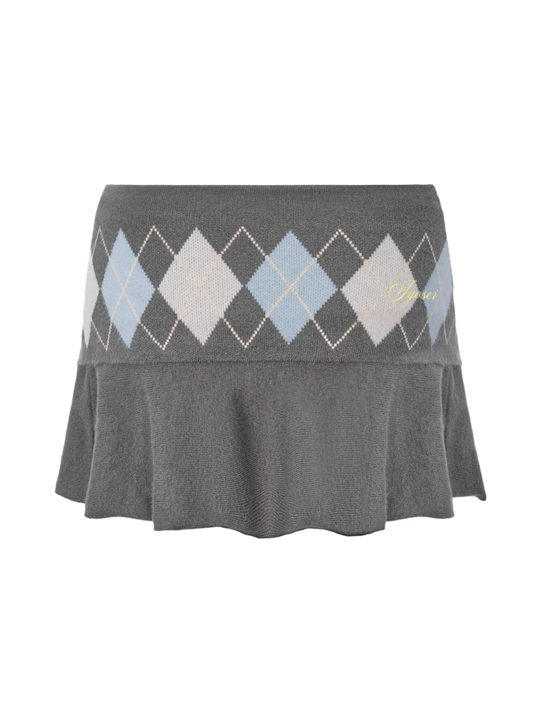 JYOSEI | Gray Argyle Knit Top And Pleated Skirt Set