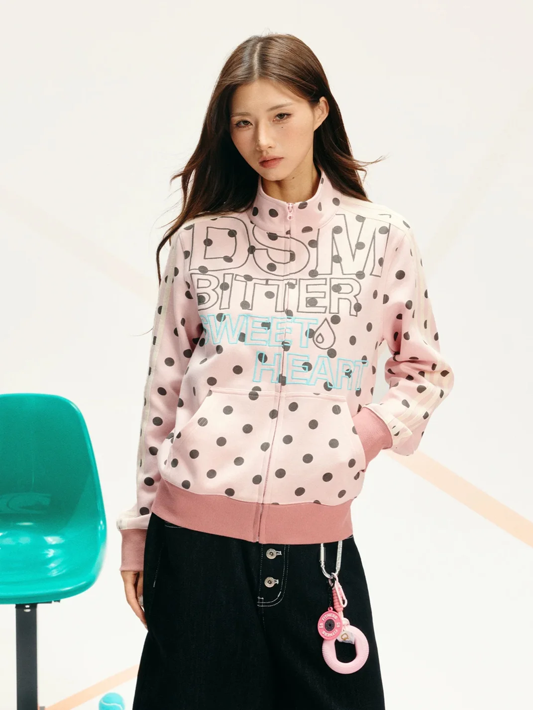DONSMOKE | Polka Dot Stand Collar Sweatshirt Jacket
