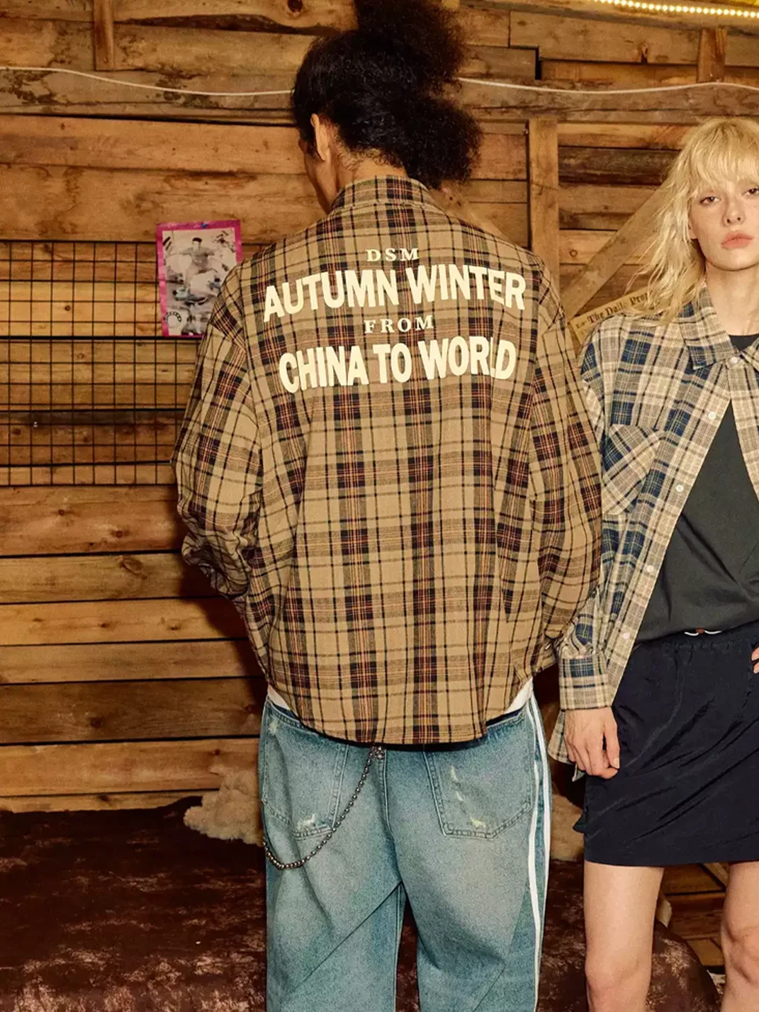 DONSMOKE | Oversized Contrast Plaid Long Sleeve Shirt
