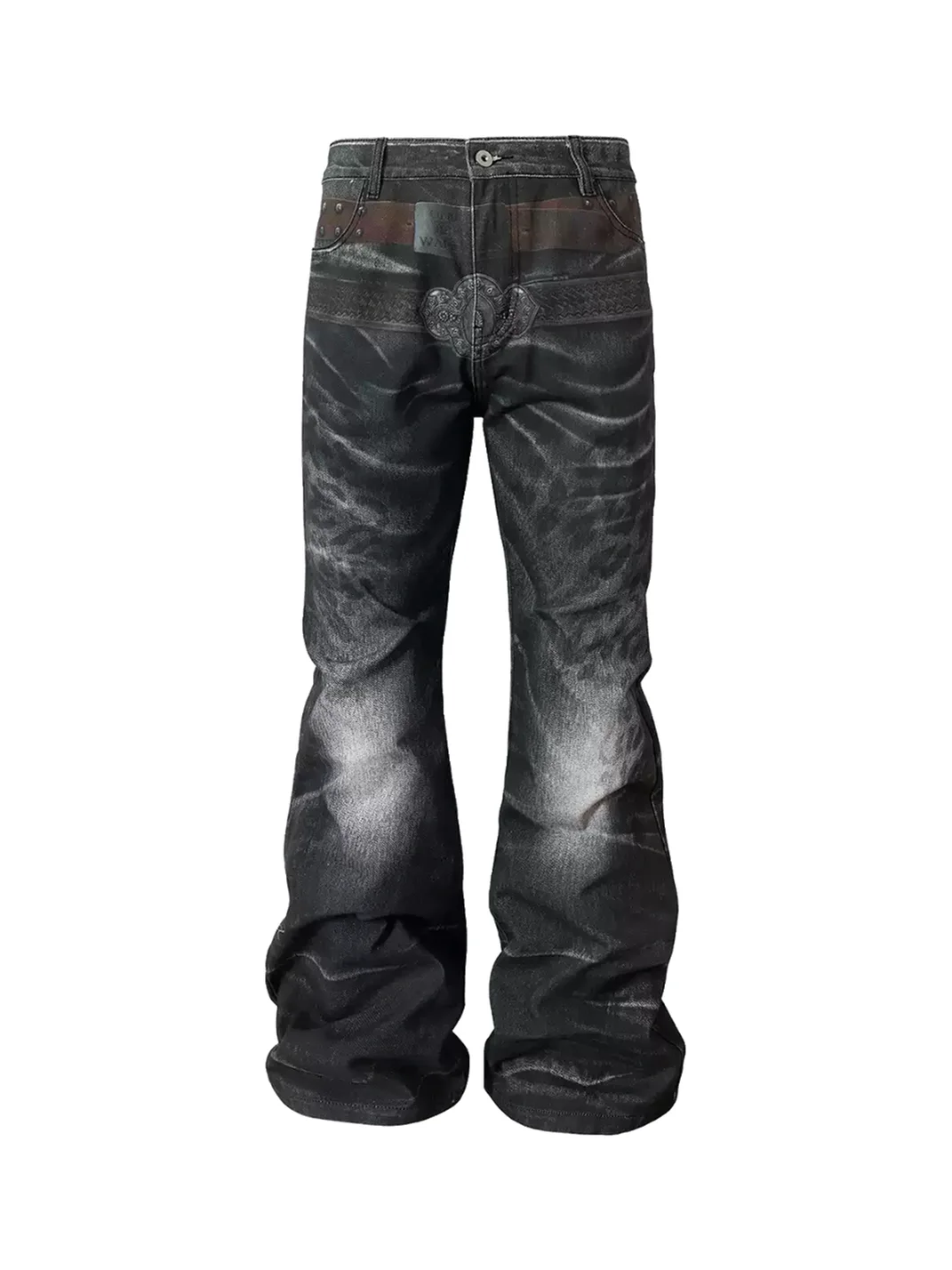 NASTYHUB | Wave Leopard Print Double-Belt Straight-Leg Jeans