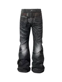 NASTYHUB | Wave Leopard Print Double-Belt Straight-Leg Jeans