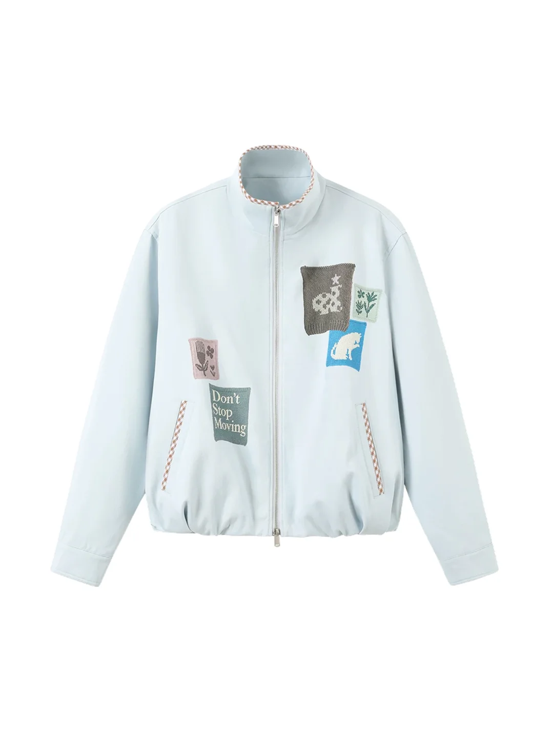 DONSMOKE | Loose Stand-Collar Check-Trim Patch Jacket