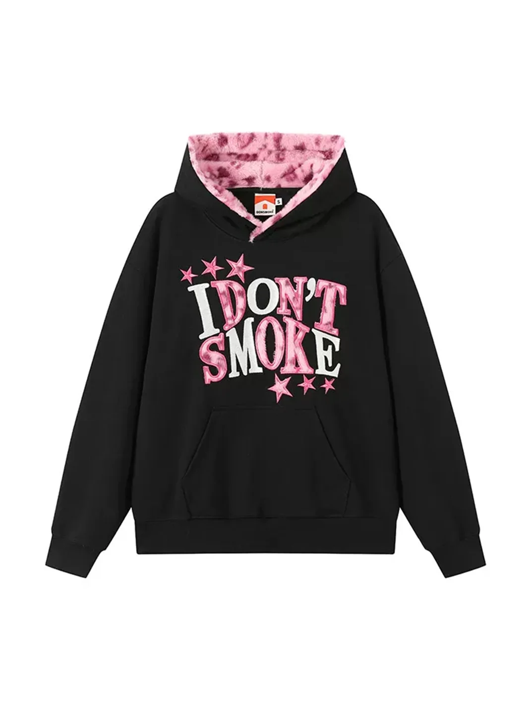 DONSMOKE | Loose Fit Leopard Star Applique Fleece Sweatshirt