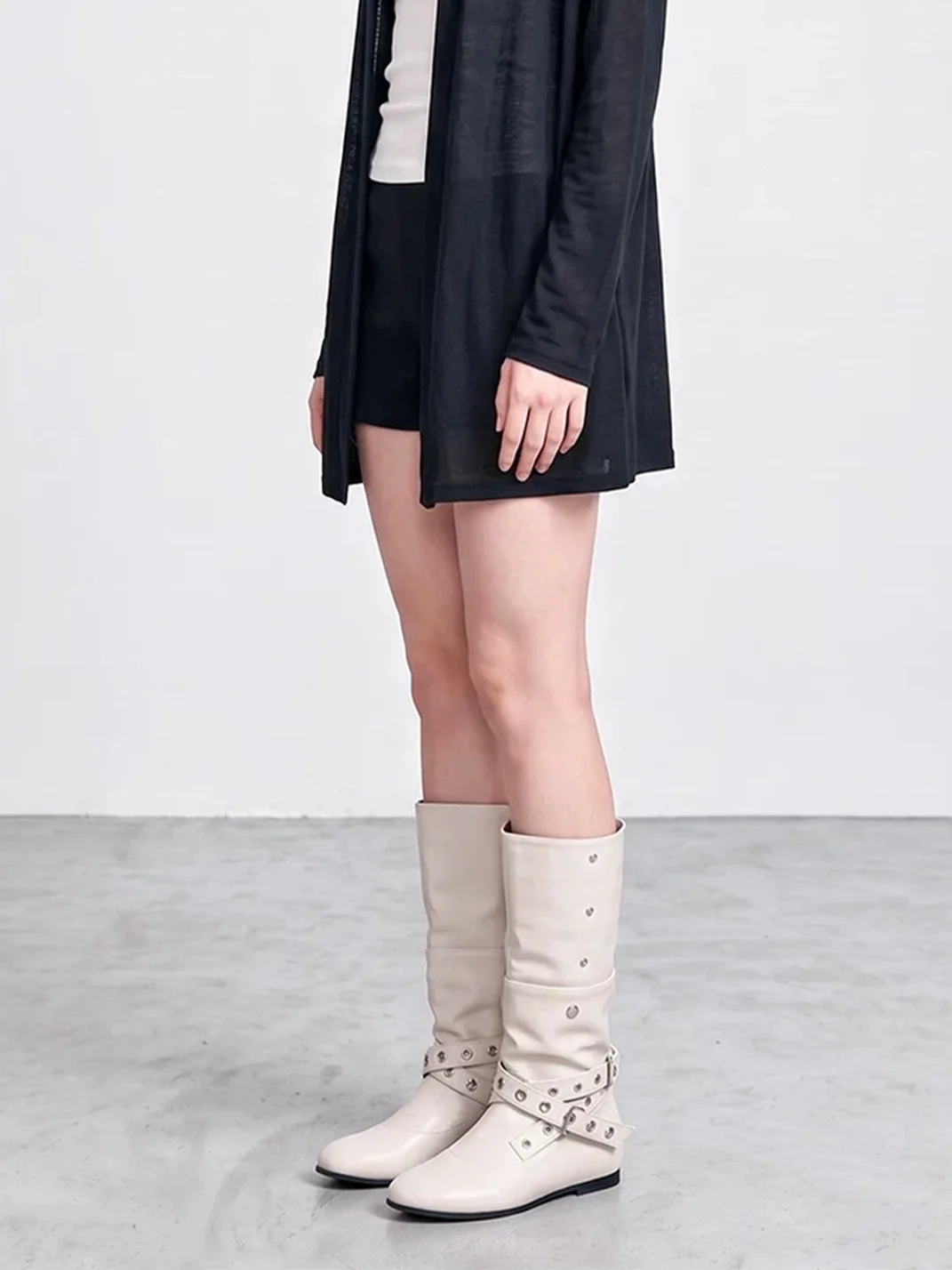 LMDD | Convertible Studded Round Toe Hidden Lift Tall Boots