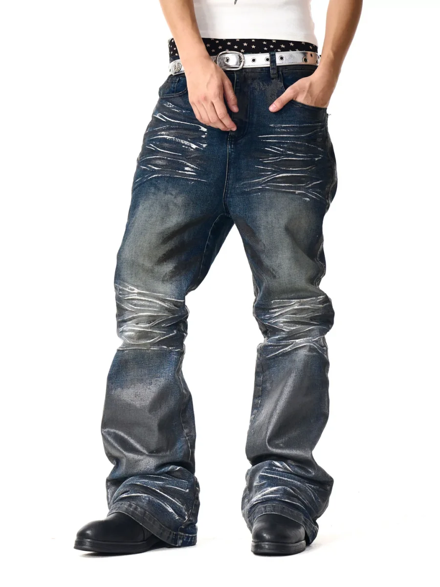 Fourth3ex | Distressed Waxed Slightly Flared Jeans - 4