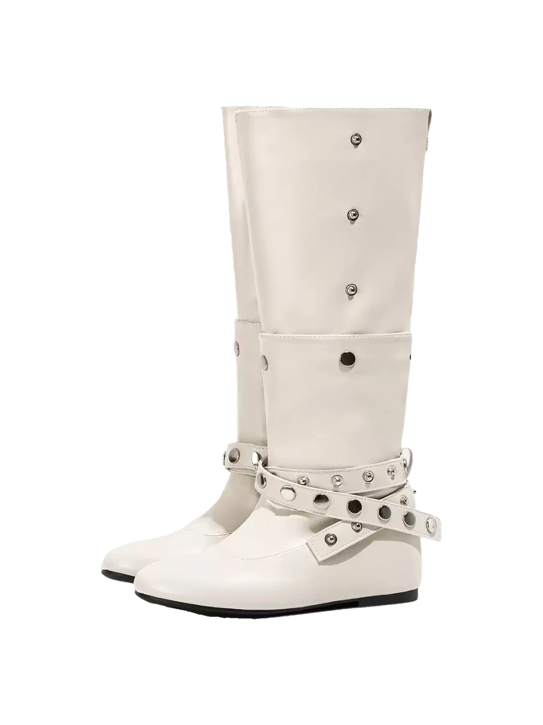 LMDD | Convertible Studded Round Toe Hidden Lift Tall Boots