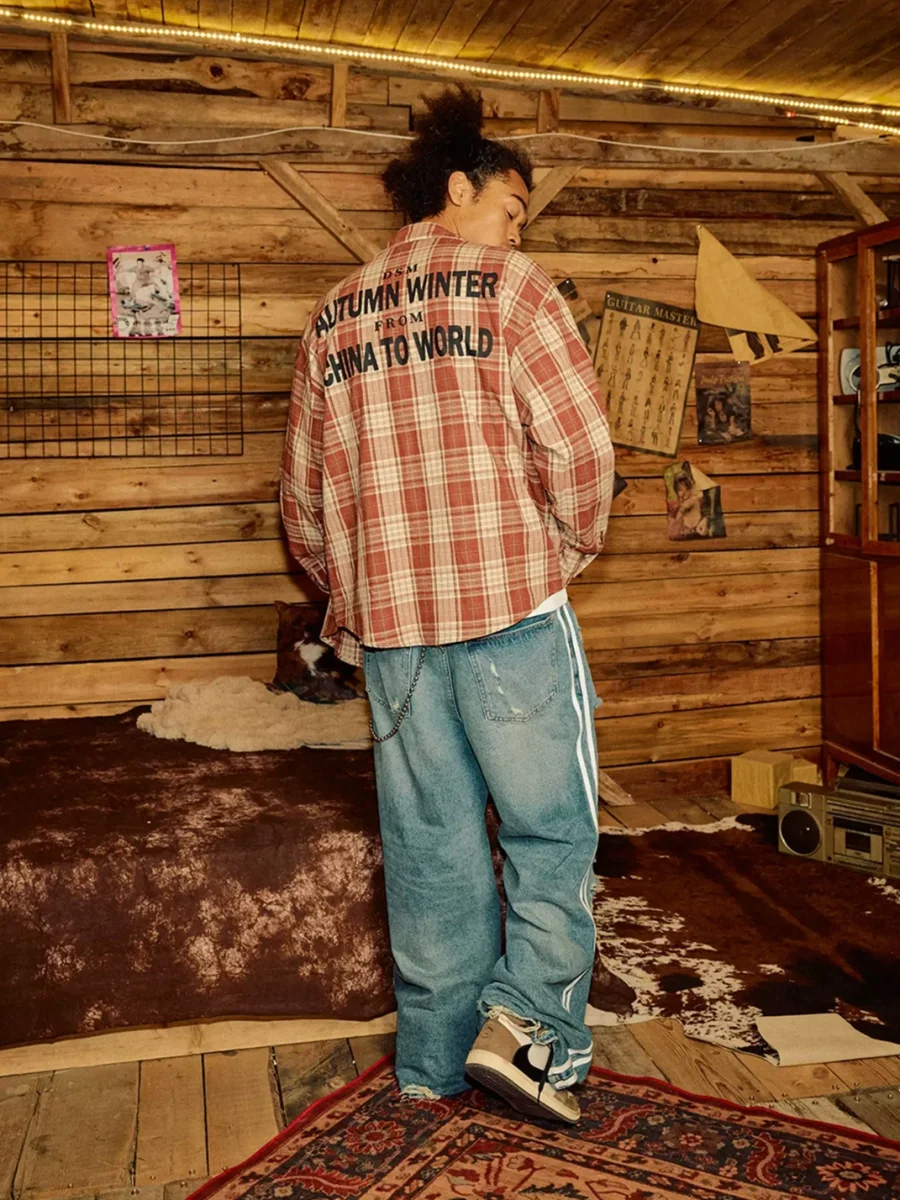 DONSMOKE | Oversized Contrast Plaid Long Sleeve Shirt - 4