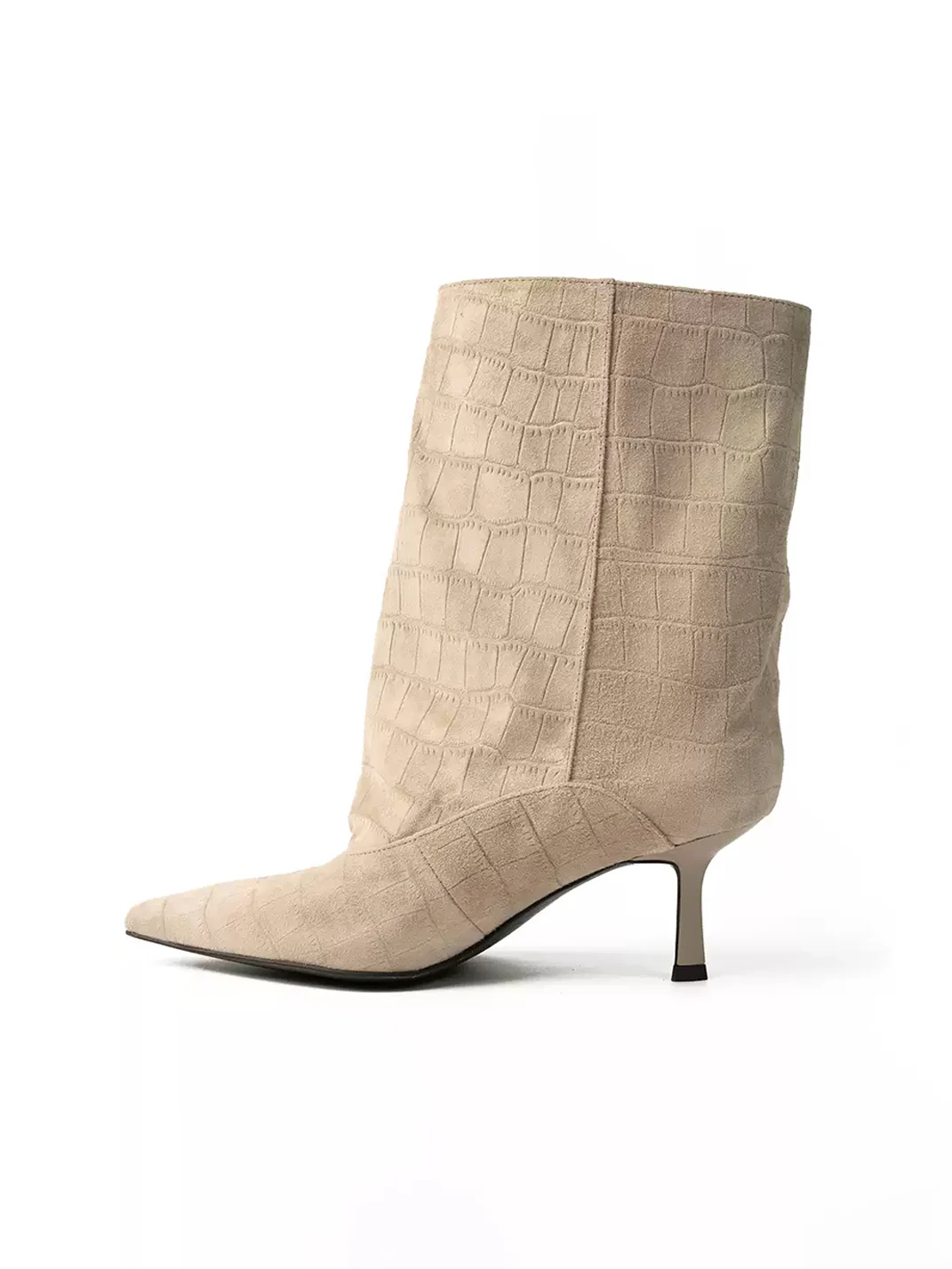 ZHUDAGE | Pointed-Toe Plaid Leather High-Heel Short Boots