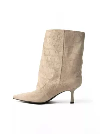 ZHUDAGE | Pointed-Toe Plaid Leather High-Heel Short Boots