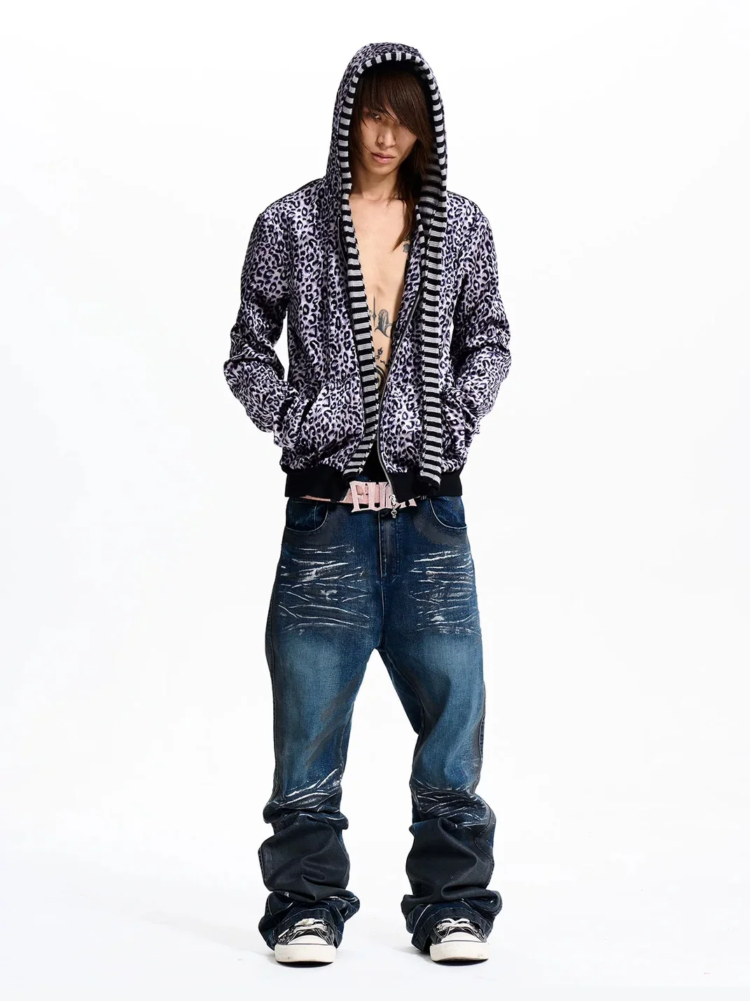 Fourth3ex | Velvet Leopard Print Zip-Up Hoodie