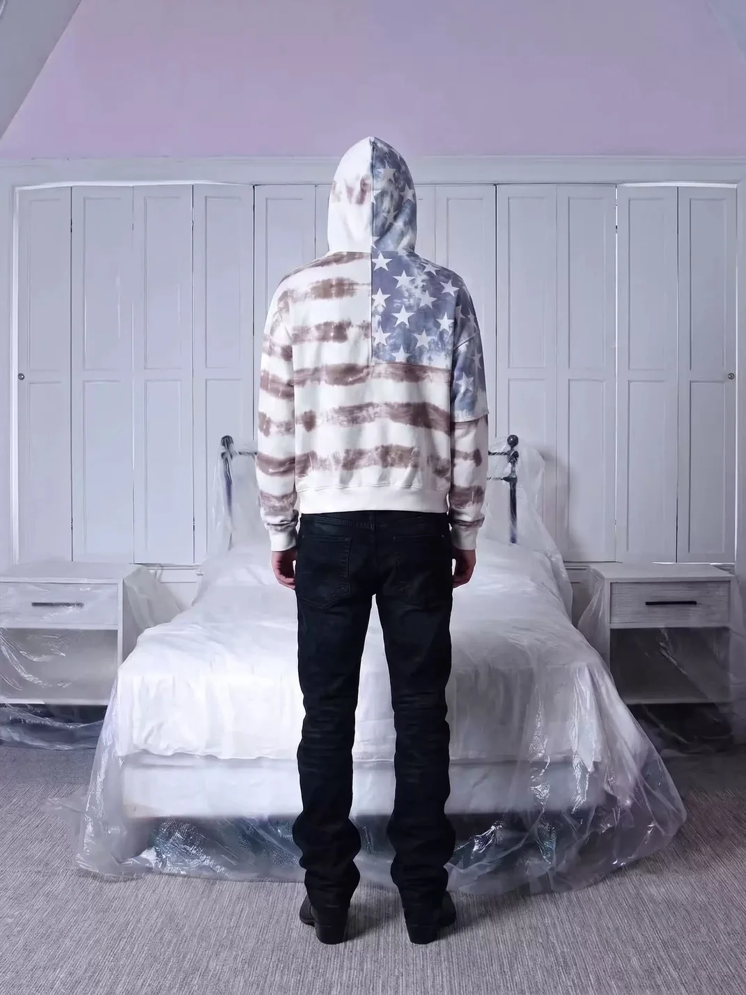 NASTYHUB | Washed Distressed Stars And Stripes Boxy Hoodie