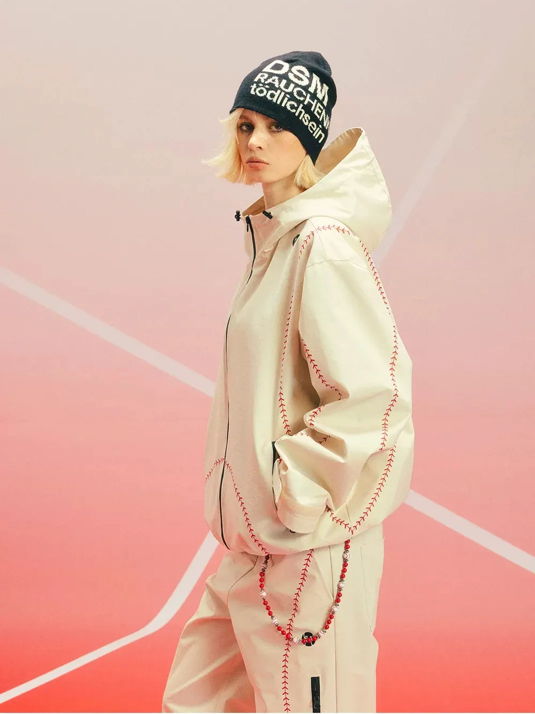 DONSMOKE | Contrast Stitch Hooded Asymmetric Zip Shell Jacket