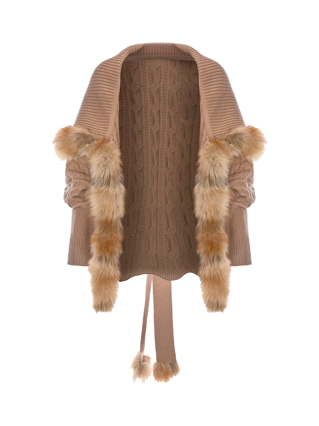 JYOSEI | Loose Belted Batwing Faux Fur Trim Knit Cardigan