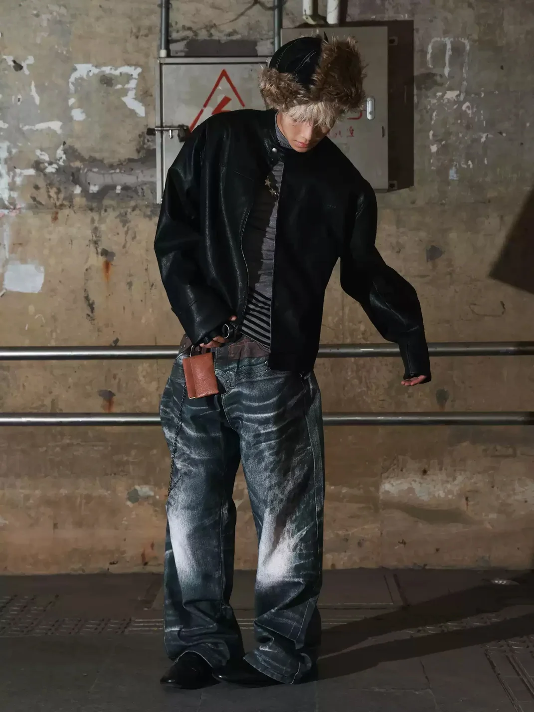 NASTYHUB | Wave Leopard Print Double-Belt Straight-Leg Jeans