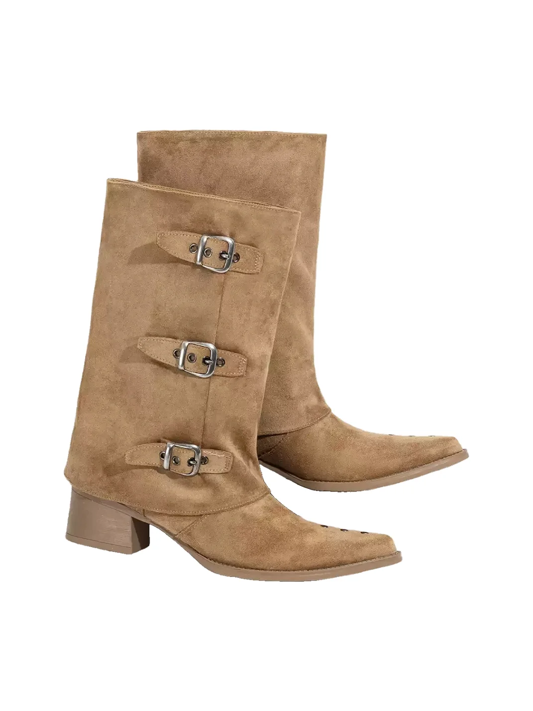 LMDD | Khaki Pointed-Toe Block Heel Riding Boots
