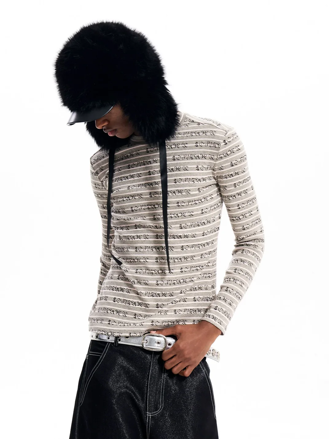 Fourth3ex | Striped Long Sleeve Crewneck Letter Print T-Shirt