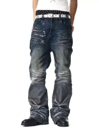 Fourth3ex | Distressed Waxed Slightly Flared Jeans
