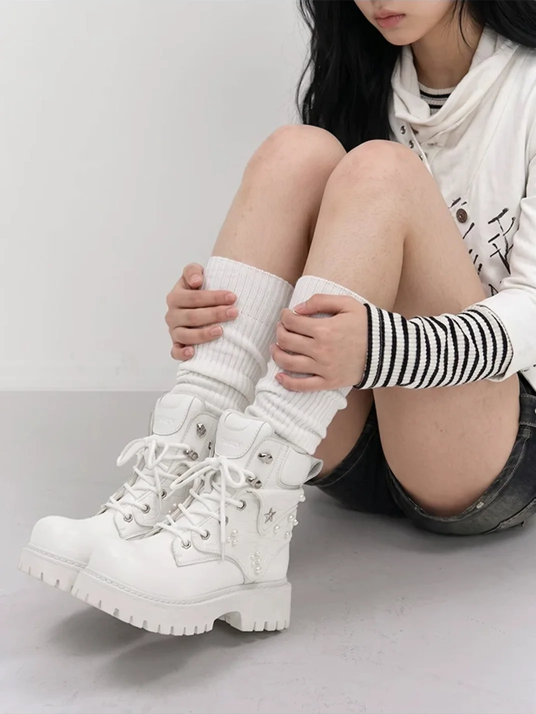 Mule Donkey | White Lace-Up Platform Work Boots