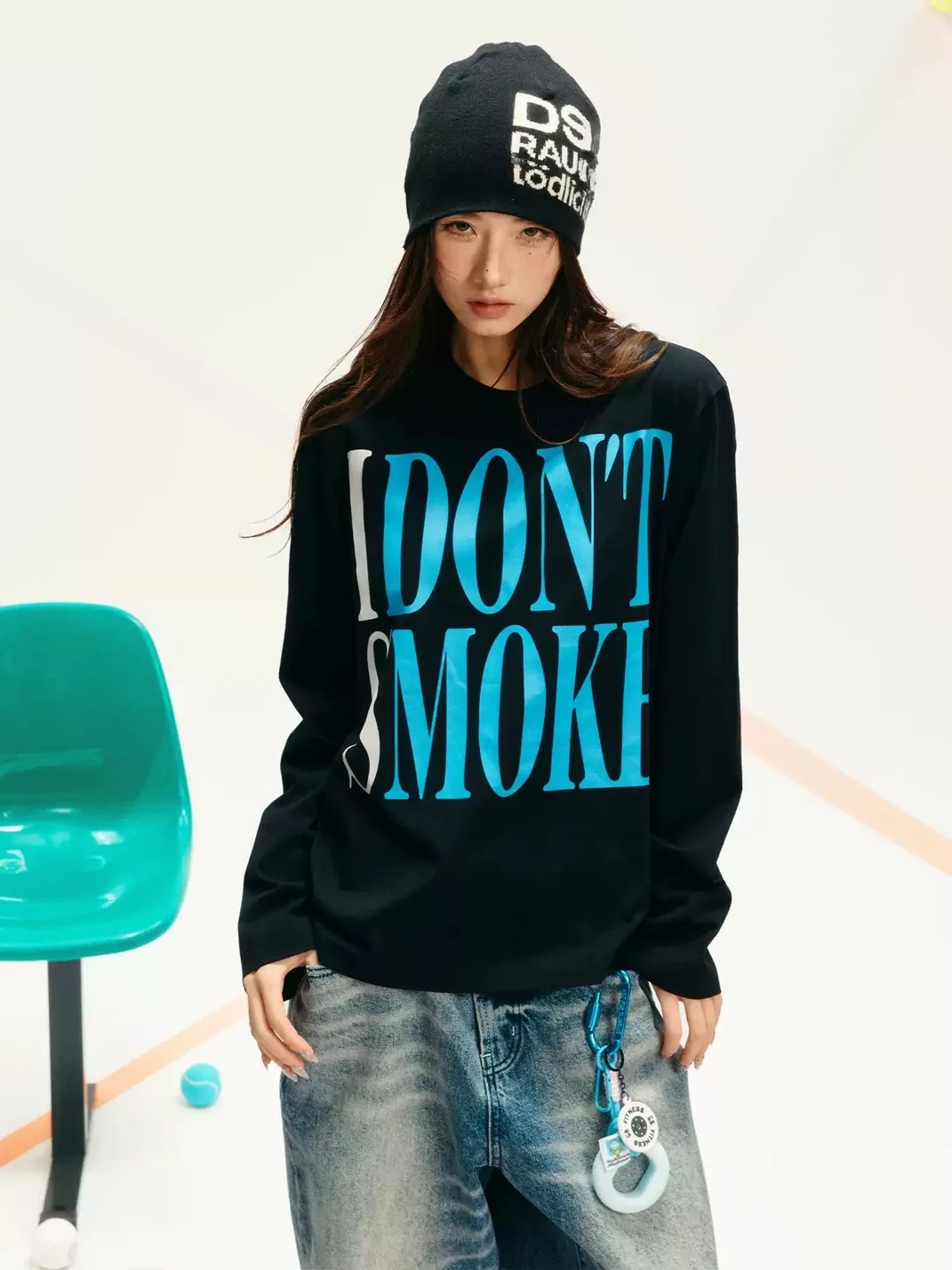 DONSMOKE | Slim Fit Large Logo Long Sleeve T-Shirt