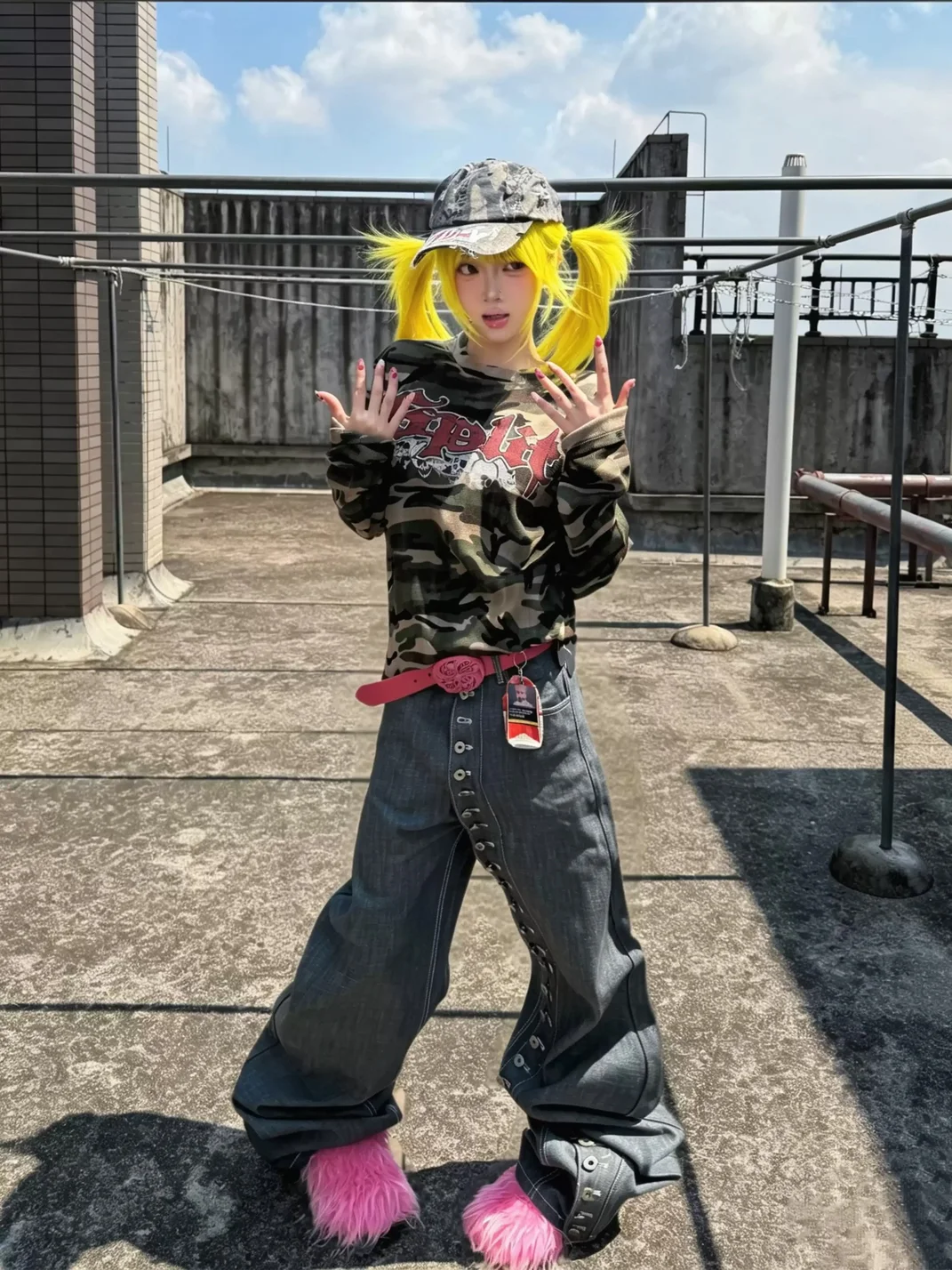 NASTYHUB | Embroidered Button Front Slight Flare Jeans