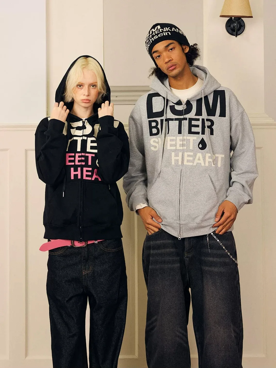 DONSMOKE | Set-In Shoulder Letter Print Zip-Up Hoodie