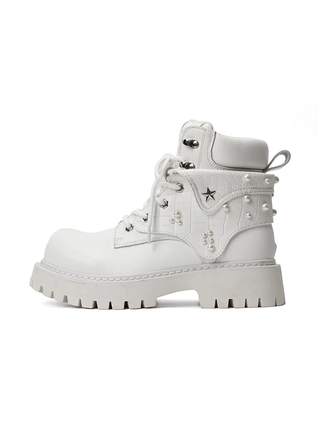 Mule Donkey | White Lace-Up Platform Work Boots