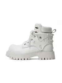 Mule Donkey | White Lace-Up Platform Work Boots