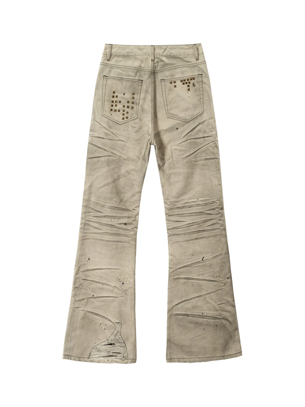 NASTYHUB | Distressed Studded Leopard Patch Slim Flare Jeans