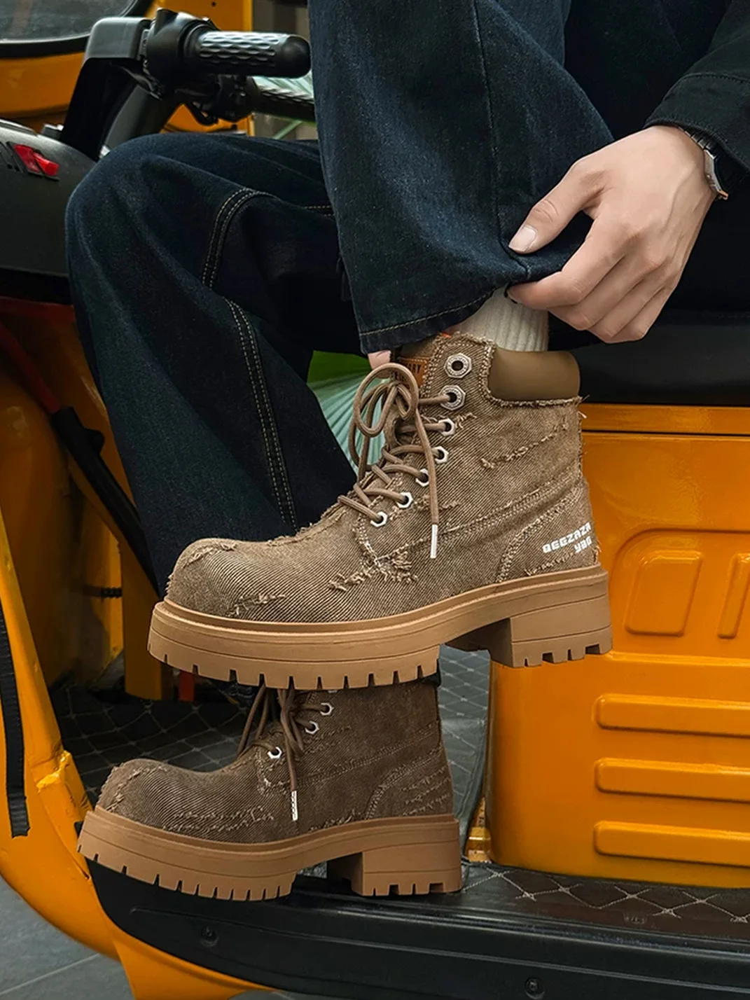 FGMM | Distressed Denim Platform Work Boots