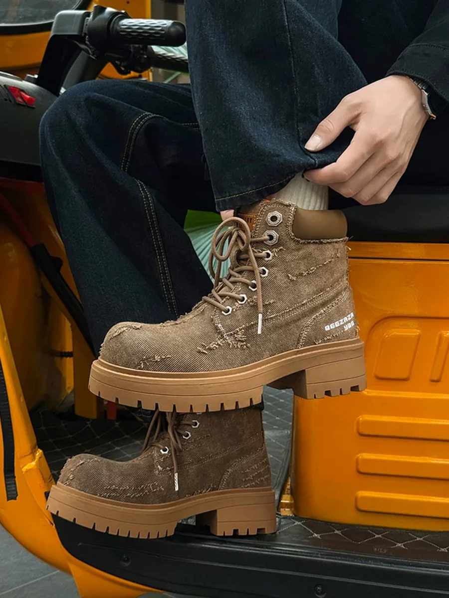FGMM | Distressed Denim Platform Work Boots - 4