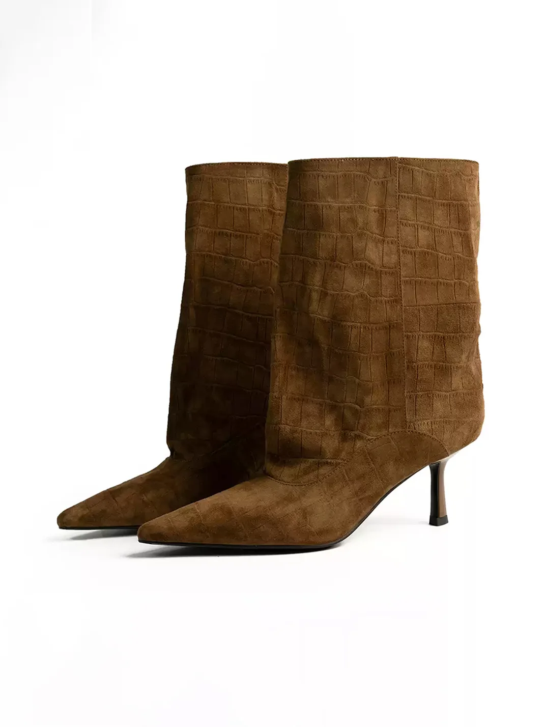ZHUDAGE | Pointed-Toe Plaid Leather High-Heel Short Boots