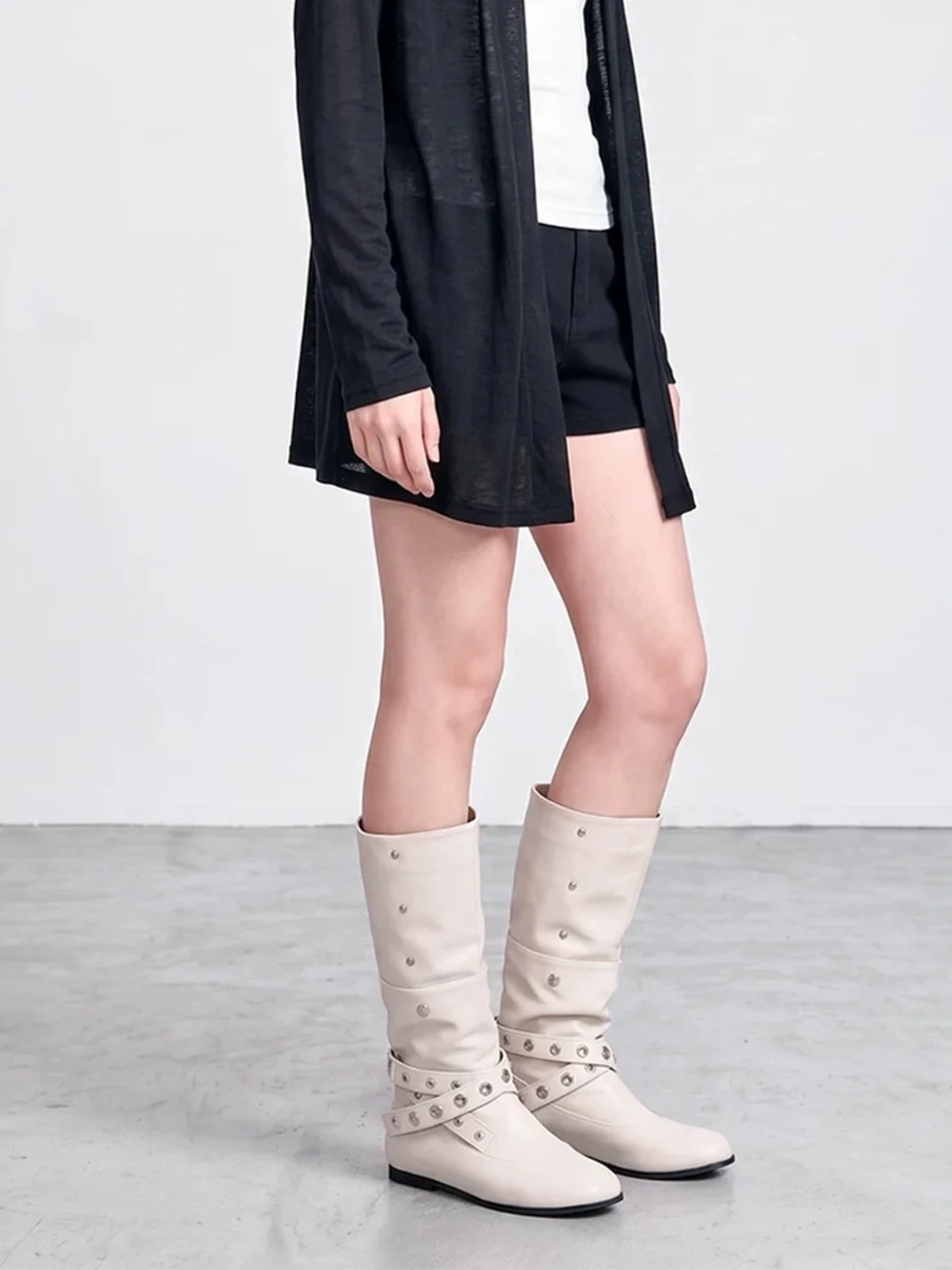 LMDD | Convertible Studded Round Toe Hidden Lift Tall Boots