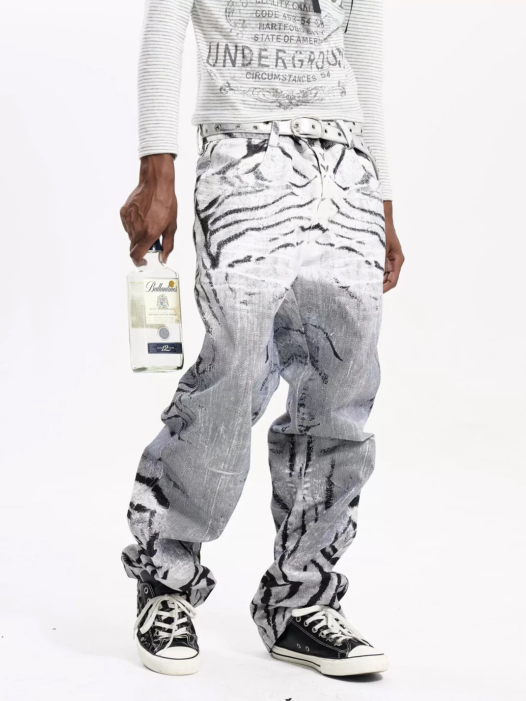 Fourth3ex | Distressed Zebra Print Straight-Leg Jeans