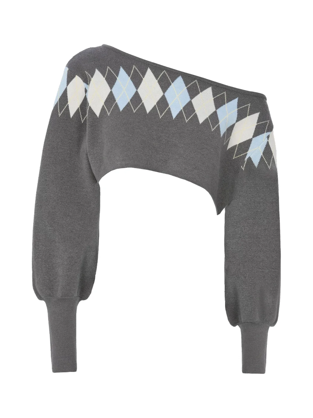 JYOSEI | Gray Argyle Knit Top And Pleated Skirt Set