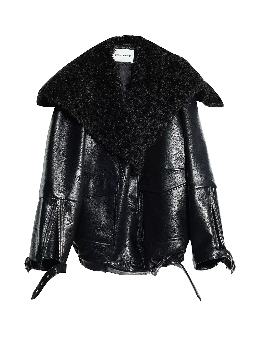 Jnylon studios | Oversized Mid-Length PU Jacket With Large Lapels