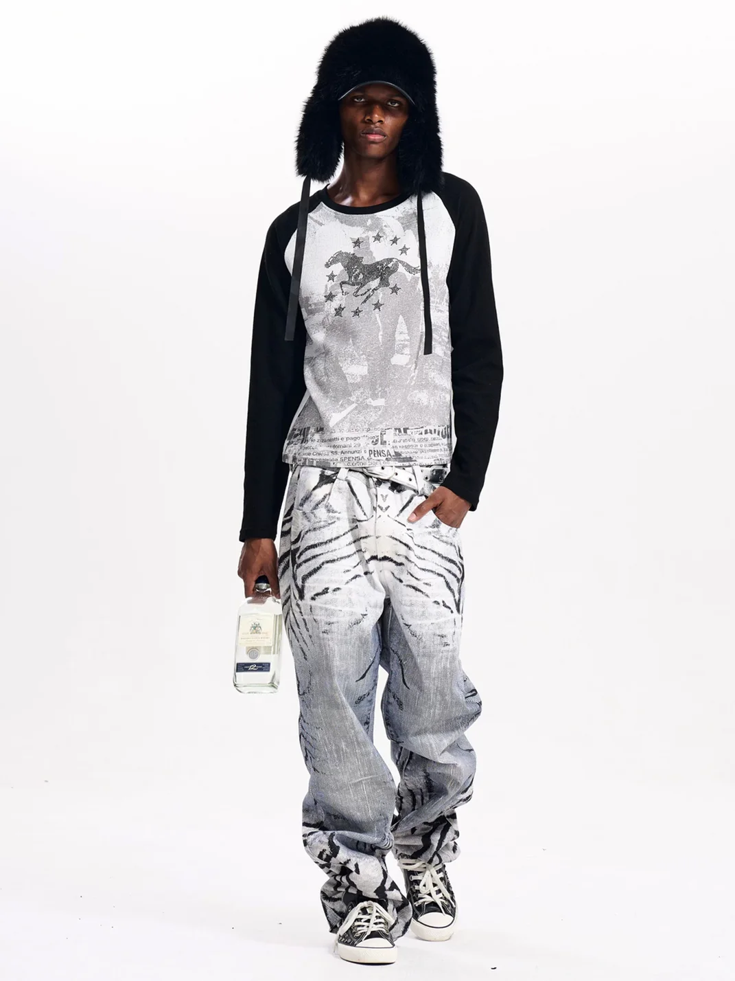 Fourth3ex | Distressed Zebra Print Straight-Leg Jeans