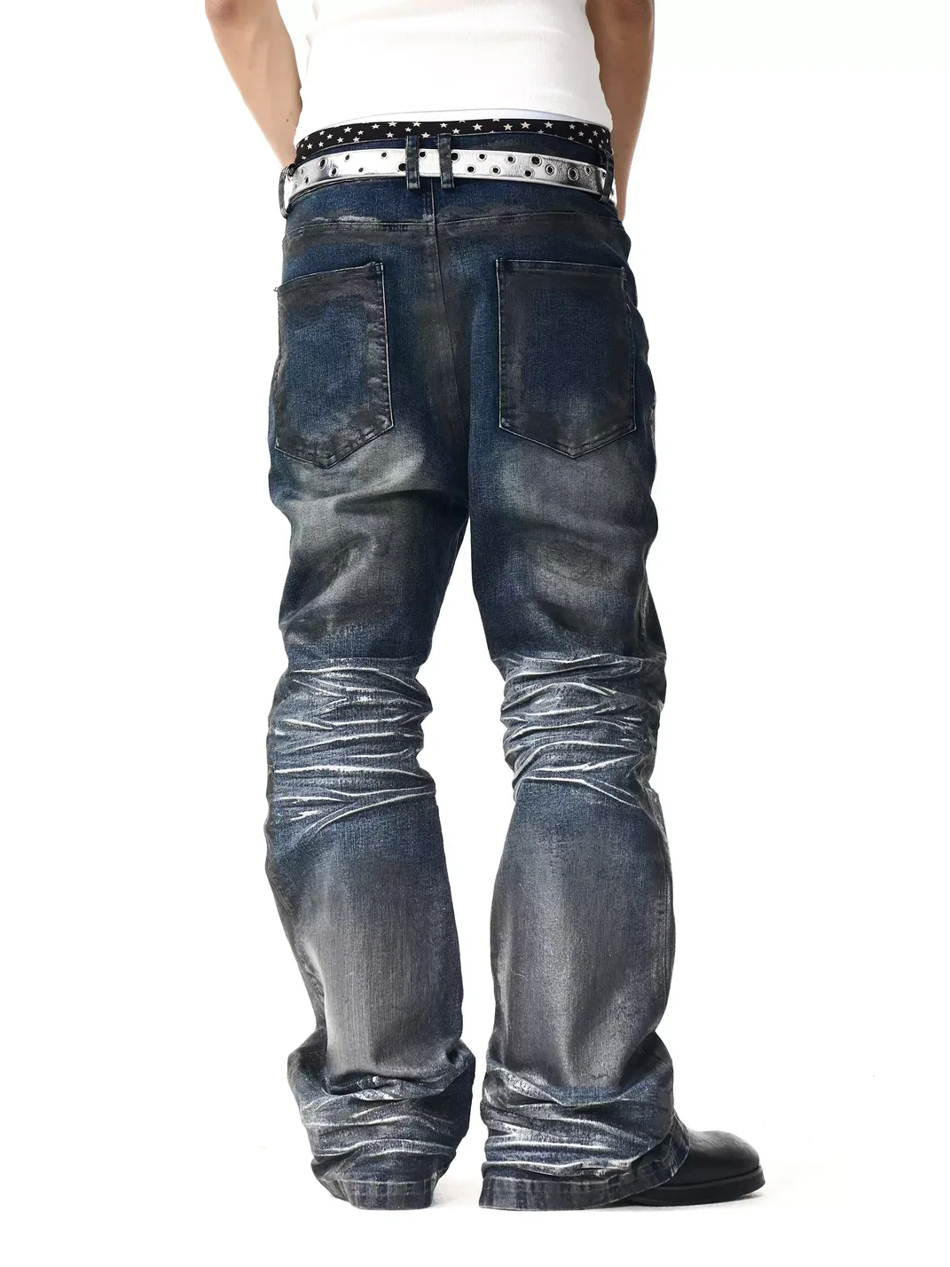 Fourth3ex | Distressed Waxed Slightly Flared Jeans