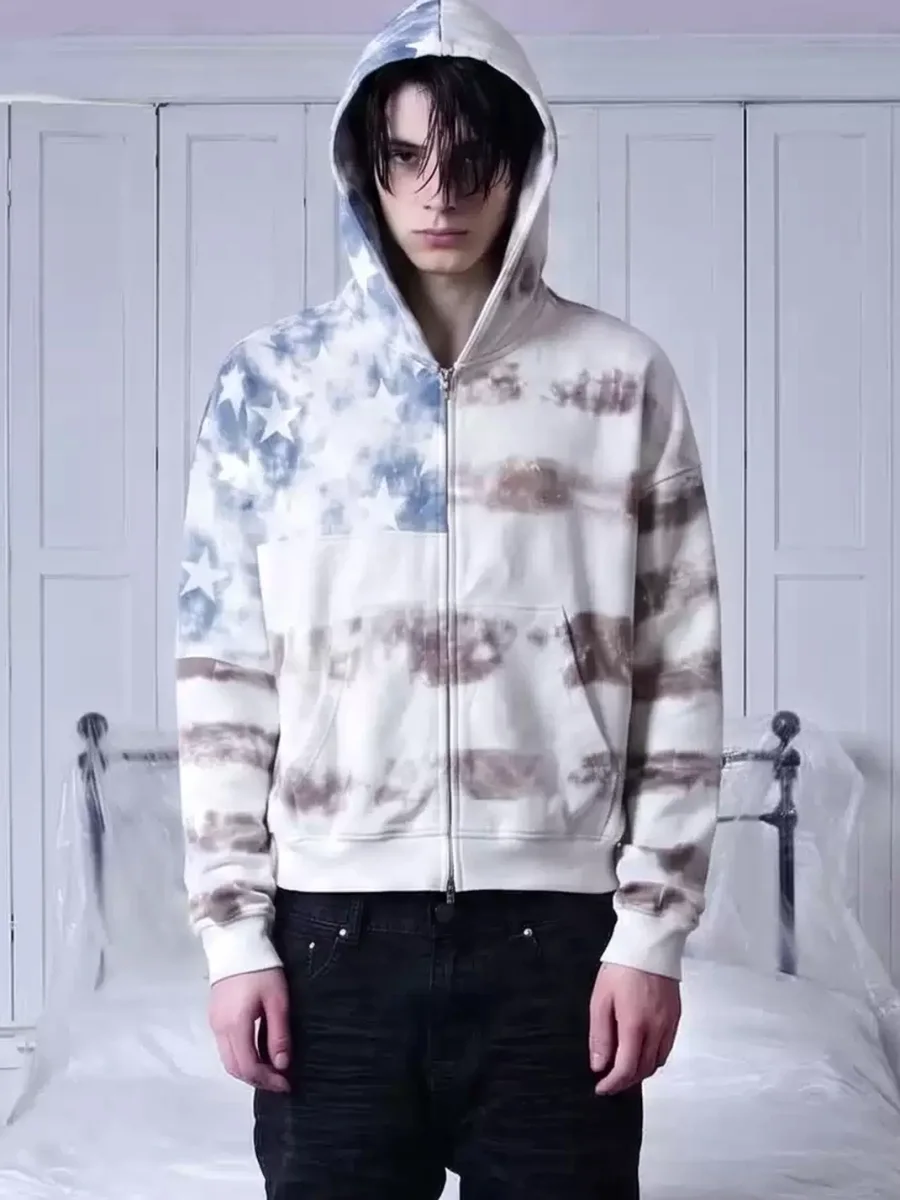 NASTYHUB | Washed Distressed Stars And Stripes Boxy Hoodie - 2