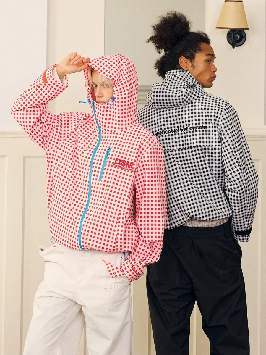 DONSMOKE | Checkerboard Asymmetric-Zip Hardshell Jacket And Pants Set - 2