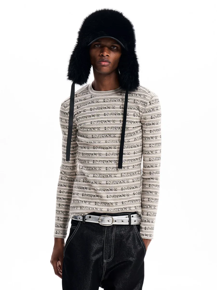 Fourth3ex | Striped Long Sleeve Crewneck Letter Print T-Shirt - 2