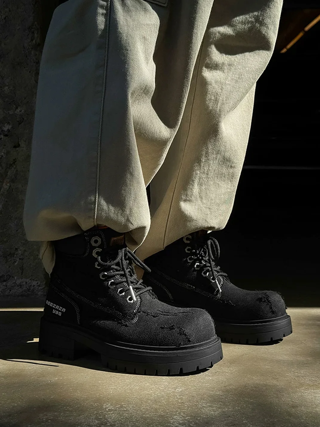 FGMM | Distressed Denim Platform Work Boots