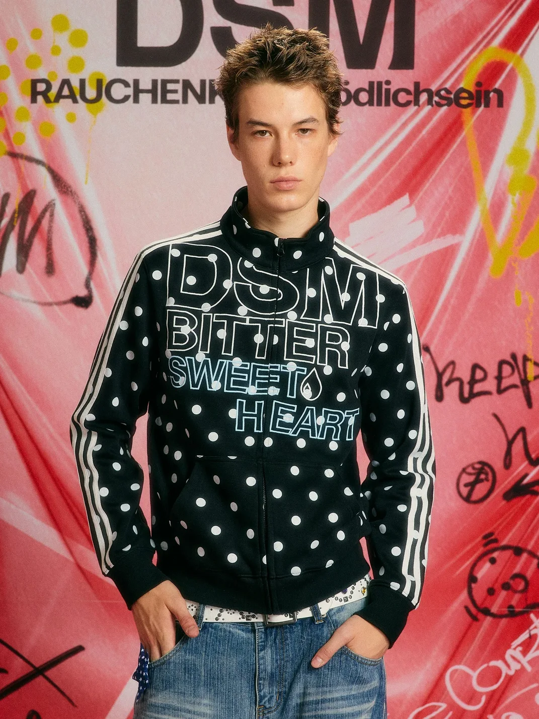 DONSMOKE | Polka Dot Stand Collar Sweatshirt Jacket