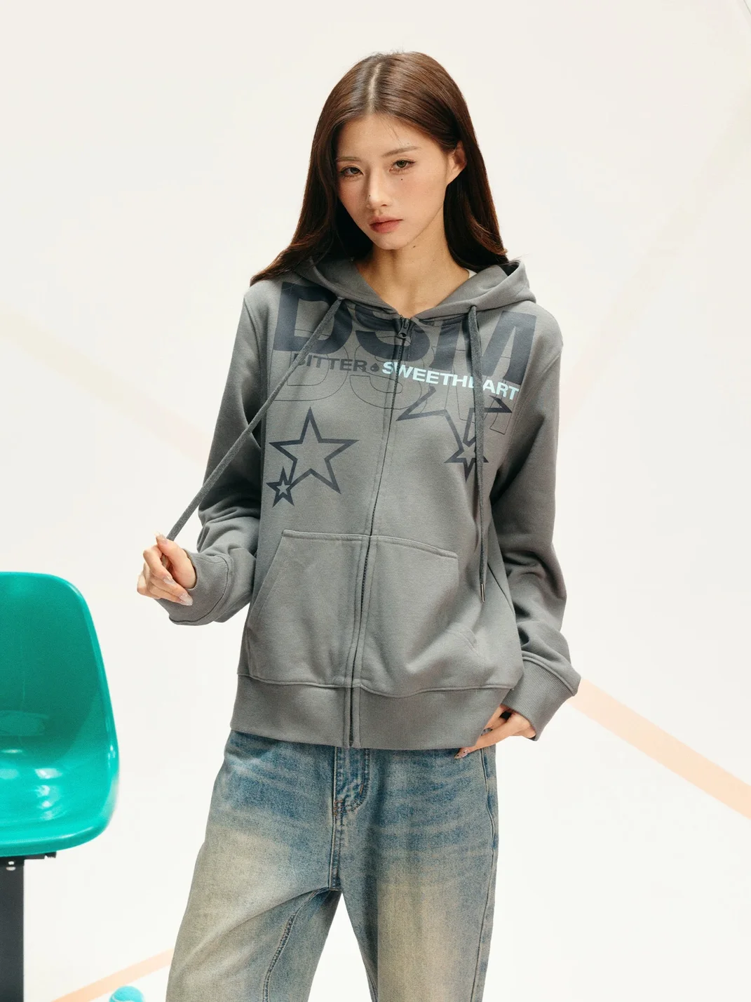 DONSMOKE | Set-In Shoulder Hooded Cardigan Sweatshirt