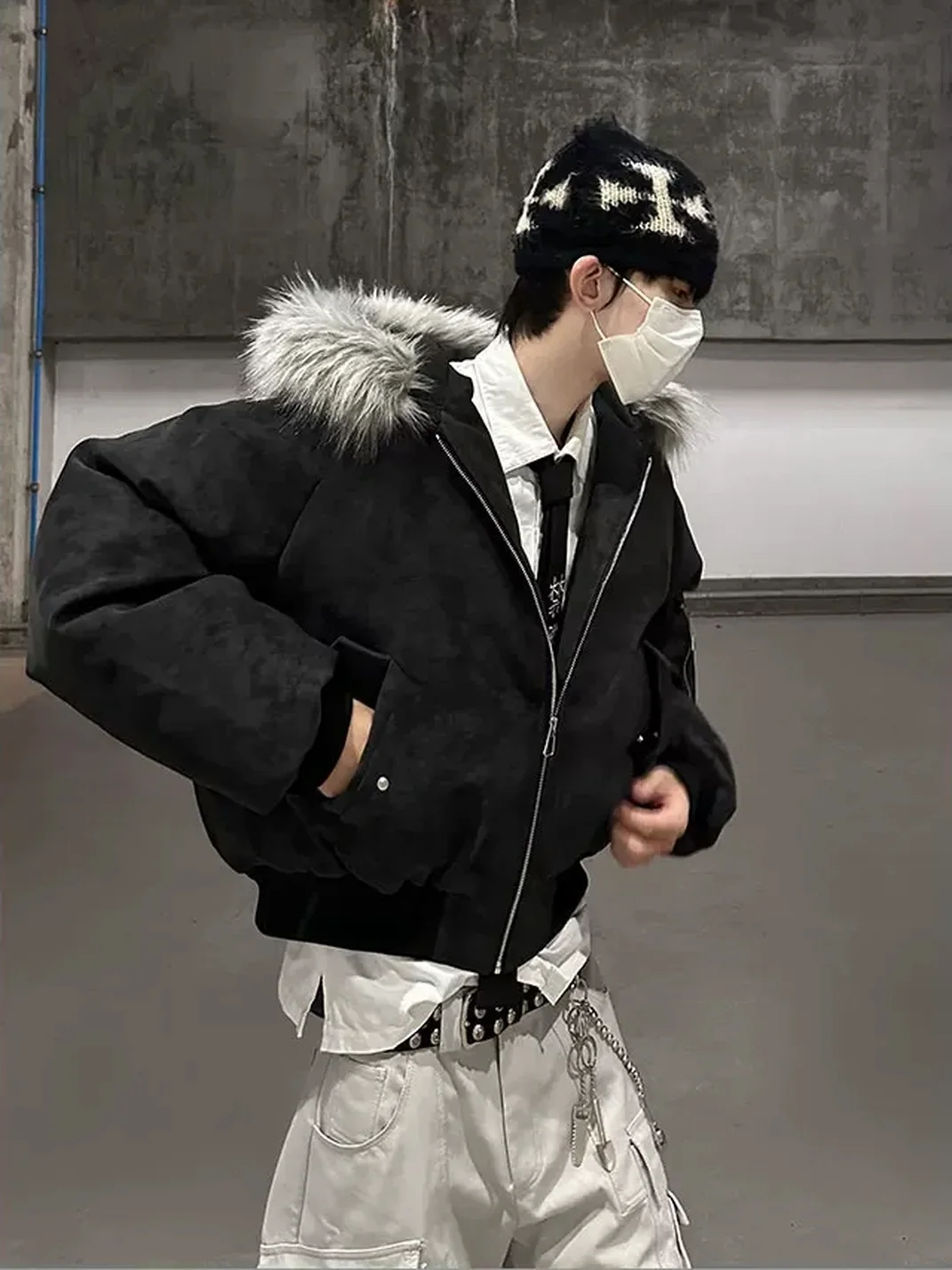 NASTYHUB | Distressed Hooded Raglan Faux Leather Bomber Jacket