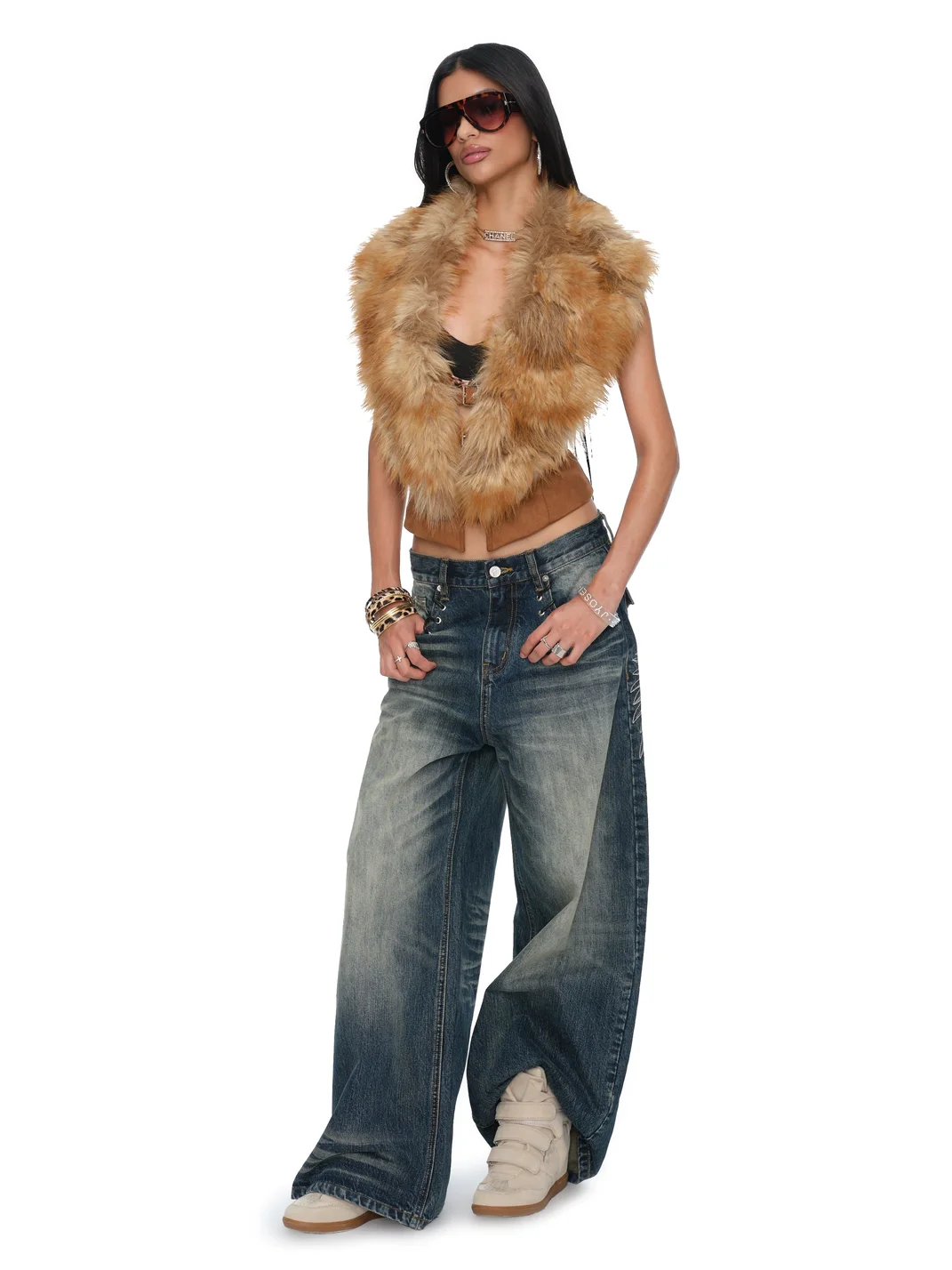 JYOSEI | Washed Blue Embroidered Loose Wide-Leg Jeans
